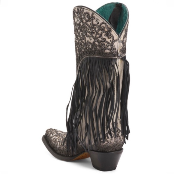 Corral Lamb Overlay With Fringe Snip Toe Cowboy White/Black Women’s size 9 NEW!! - Picture 6 of 6